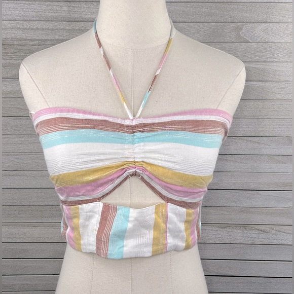 L*SPACE Blue Skies Top (Amalfi Coast) Stripe w Metallic Threading Halter-M - Picture 1 of 2